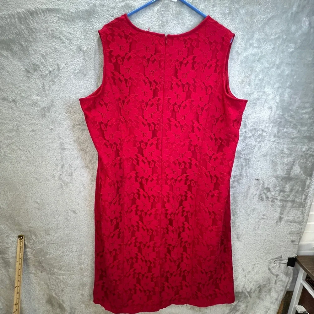 Allison Woods Red‎ Floral Lace Sleeveless Shift Dress 22W Wedding Guest Romantic